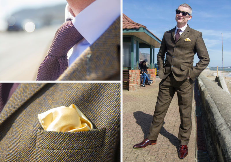 Knitted tie and artfully mis-matched hanky